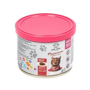 Вологий корм для котів Pet Chef шматочки в желе з яловичиною 200 г 94042* фото
