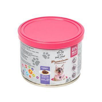 Вологий корм для котів Pet Chef шматочки в желе з індичкою 200г 94035* фото