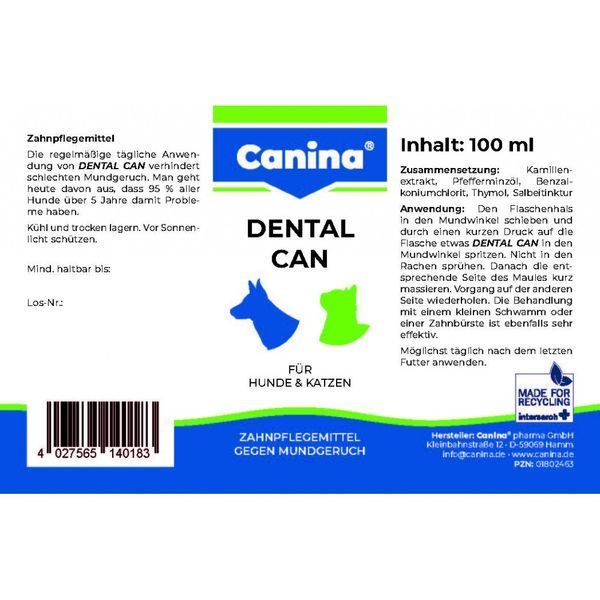 Гігієнічний засіб Canina Dental Can для усунення неприємного запаху у пащі собак і здоров_я зубів та ясен 100 мл 140183 AD фото
