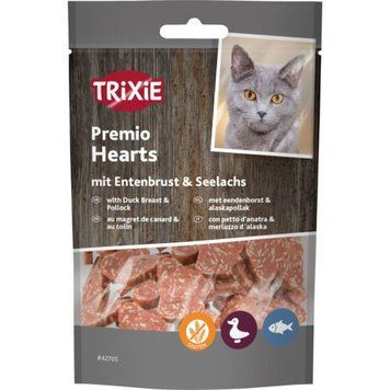 Ласощі Trixie Premio Ducky Hearts для котів сердечка з качкою та рибою 50 г 42705 фото
