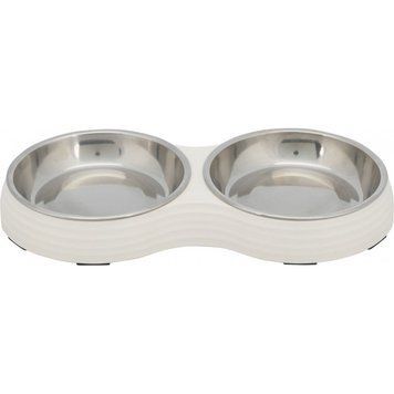 Миска Trixie для котів подвійна біла меламінова зі сталевими чашами 2х200 мл/13 см 27х3х14 см 25187 фото