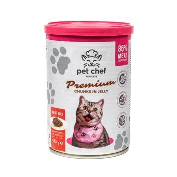Вологий корм для котів Pet Chef шматочки в желе М ясний мікс 415 г 93571* фото