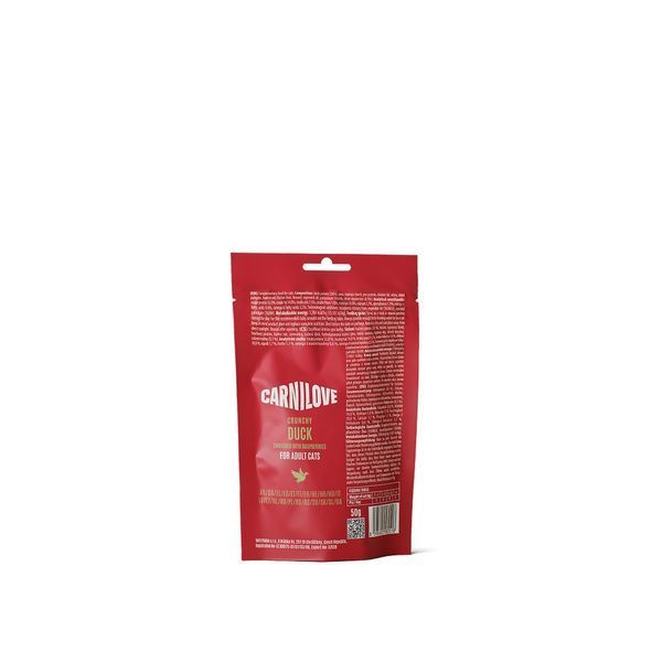 Ласощі Carnilove Crunchy Snack Duck with Raspberries для котів хрусткі качка і малина 50 г 100792 фото