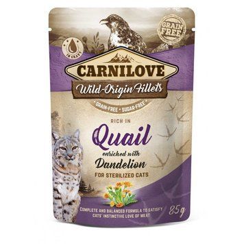 Корм вологий Carnilove Quail with Dandelion д/стерилізованих котів перепіла і кульбаба 85 г 100384***** фото