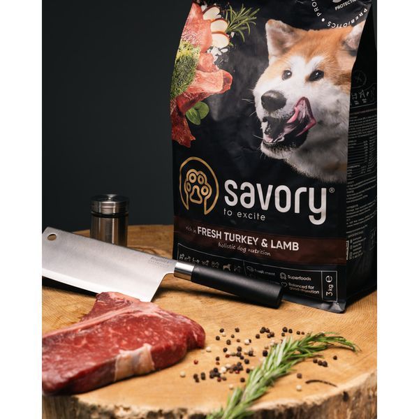 Корм сухий Savory Large Breeds rich in Fresh Turkey and Lamb для дорослих собак великих порід від 25 кг зі свіжим ягням та і 30235 фото