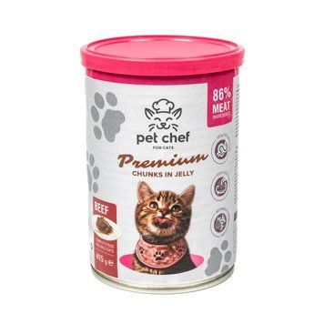 Вологий корм для котів Pet Chef шматочки в желе з яловичиною 415 г 93588* фото