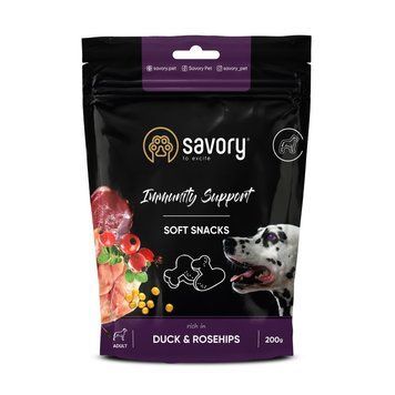 М&rsquo;які ласощі Savory Immunity Duck and Rosehip для дорослих собак усіх порід для зміцнення імунітету з качкою та шипшиною 200 31331 Savory фото