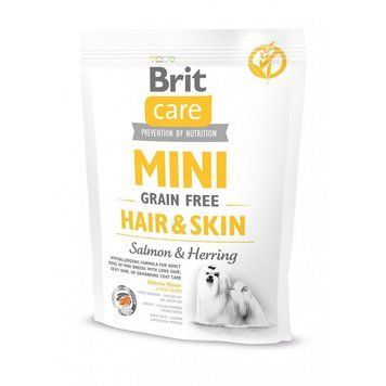 Корм сухий Brit Care Grain Free Mini Hair Skin для собак мніатюрних порід для шкіри та шерсті з лососем та оселедцем 400 г 170783/0237 фото