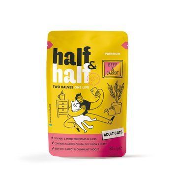 Корм вологий Half&Half для дороcлих котів з яловичиною та морквою в желе 85 г HH_21922 фото