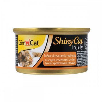 Корм вологий GimCat Shiny Cat для котів з тунцем креветками та мальтом в желе 70 г G-413372/413259 фото